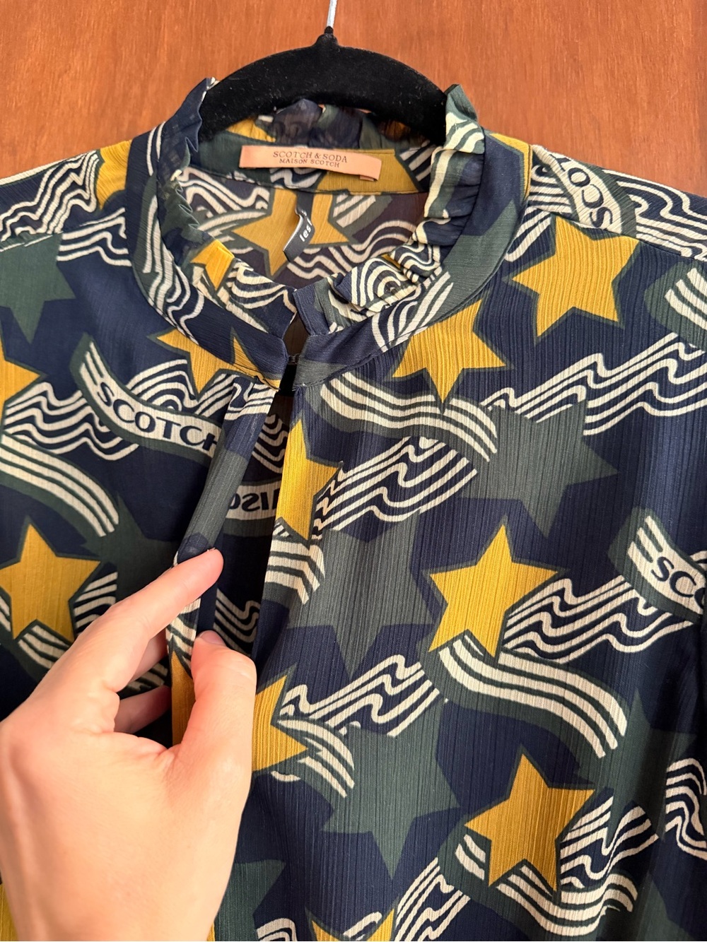 Scotch & Soda Yellow & Green Star Navy Print Ruffle Maxi Dress Size Small - Picture 7 of 7